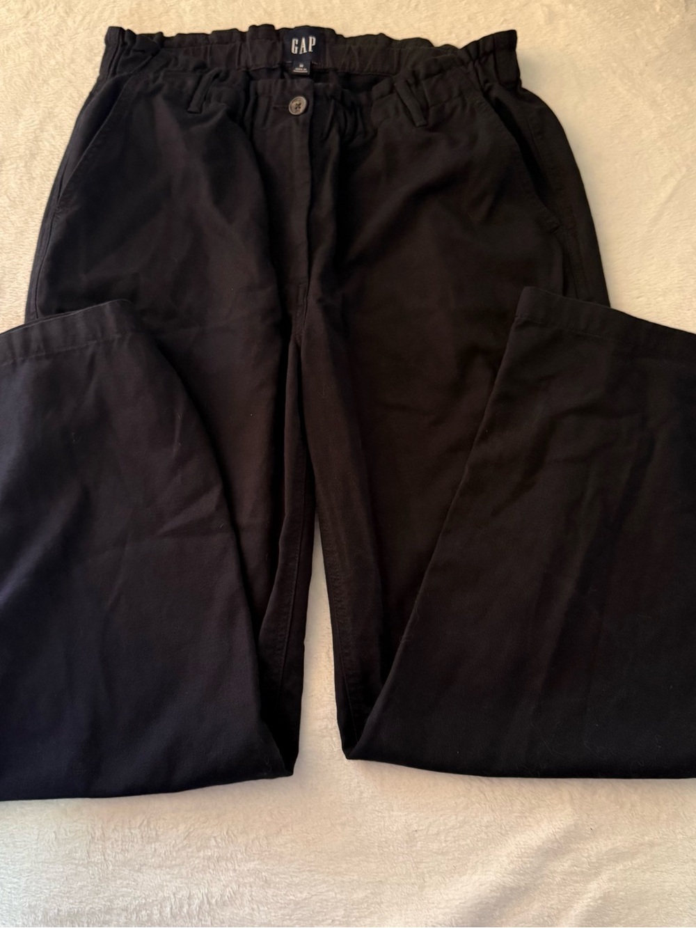 GAP Women M Black Straight Leg Pull On Pants Elastic Waist Cotton Lyocell